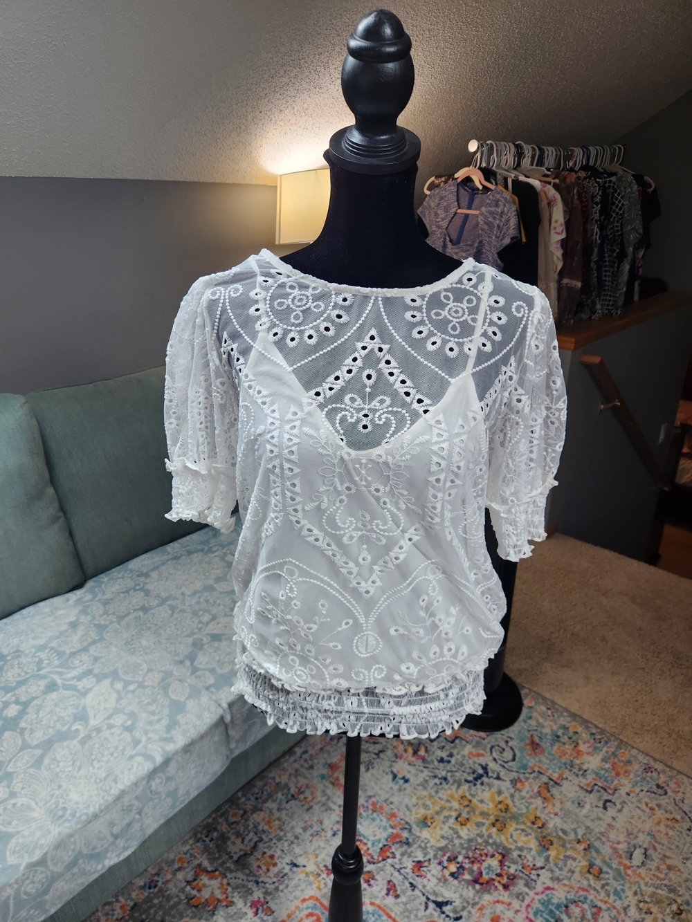 Express White Lace Fringe Blouse Size Small